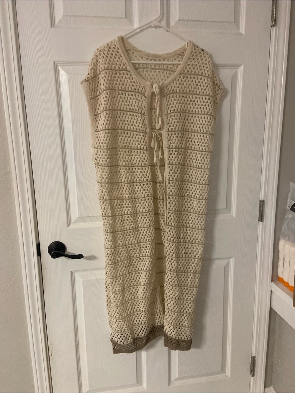 T40a- LURE Cream Crochet Knit Cover-Up Maxi Dress